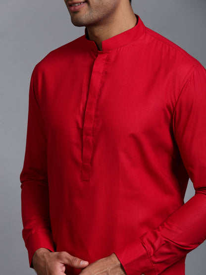 Men's Maroon Cotton Blend Straight Kurta Pyjama Set