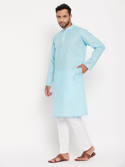 Men's Aqua Cotton Straight Kurta Pyjama Set