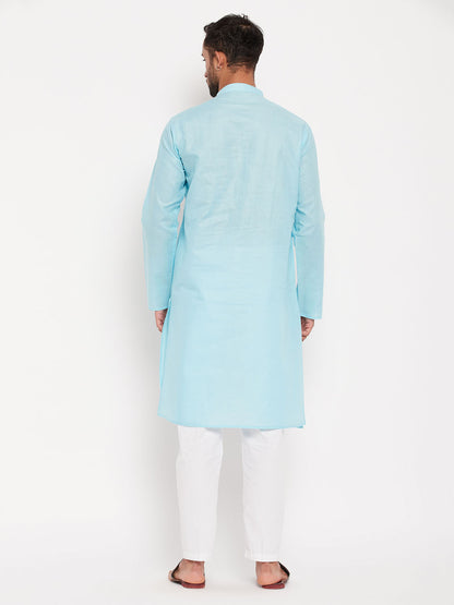 Men's Aqua Cotton Straight Kurta Pyjama Set