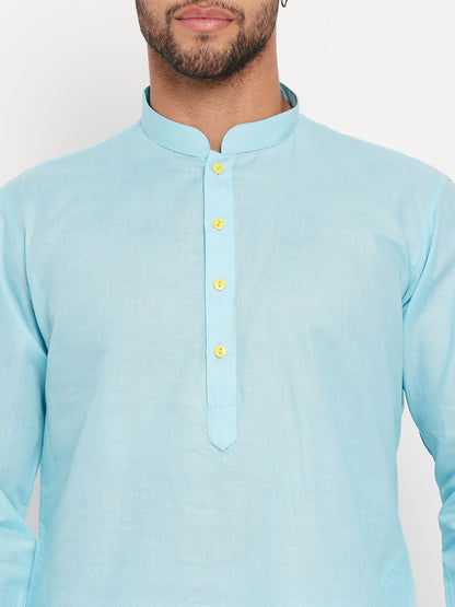 Men's Aqua Cotton Straight Kurta Pyjama Set