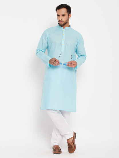 Men's Aqua Cotton Straight Kurta Pyjama Set