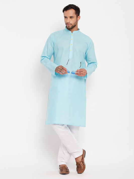 Men's Aqua Cotton Straight Kurta Pyjama Set