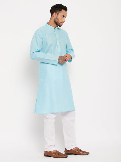 Men's Aqua Cotton Straight Kurta Pyjama Set
