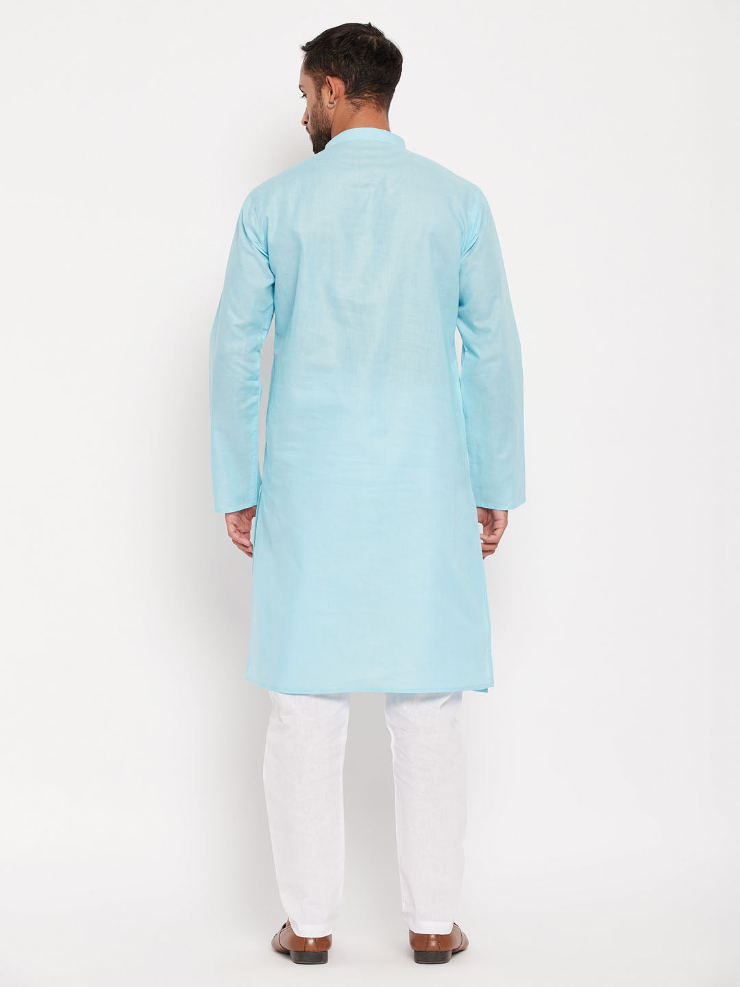 Men's Aqua Cotton Straight Kurta Pyjama Set