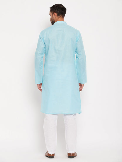 Men's Aqua Cotton Straight Kurta Pyjama Set