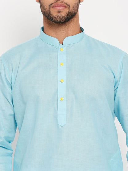 Men's Aqua Cotton Straight Kurta Pyjama Set