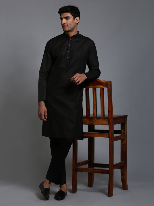 Men's Black Cotton Blend Straight Kurta Pyjama Set