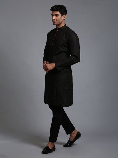 Men's Black Cotton Blend Straight Kurta Pyjama Set