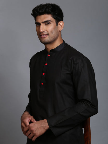 Men's Black Cotton Blend Straight Kurta Pyjama Set