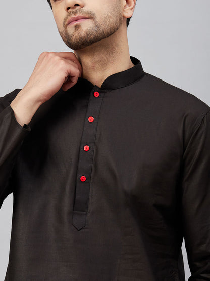 Men's Black Cotton Straight Kurta And Patiala Set