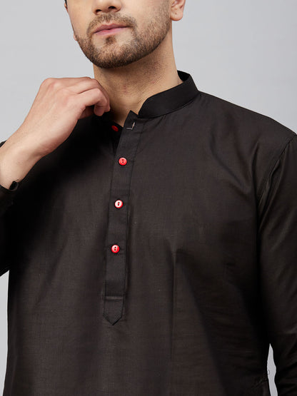 Men's Black Cotton Straight Kurta And Patiala Set