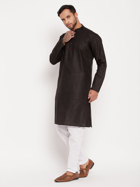 Men's Black Cotton Straight Kurta Pyjama Set