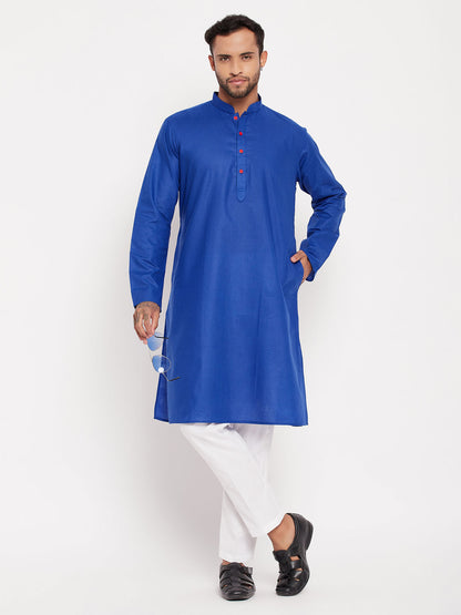Men's Blue Cotton Straight Kurta Pyjama Set