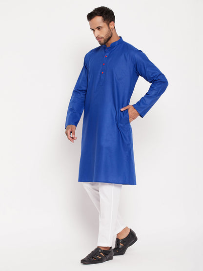Men's Blue Cotton Straight Kurta Pyjama Set