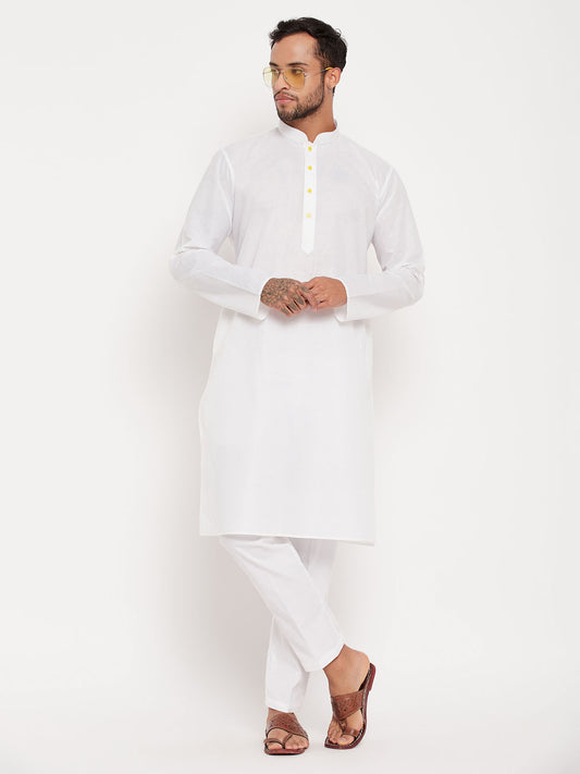 Men's Cream Cotton Straight Kurta Pyjama Set