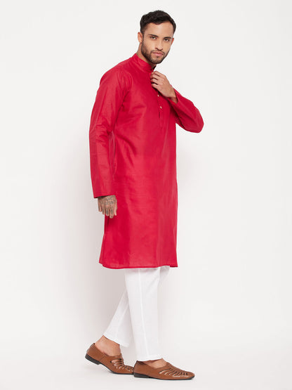 Men's Maroon Cotton Straight Kurta Pyjama Set