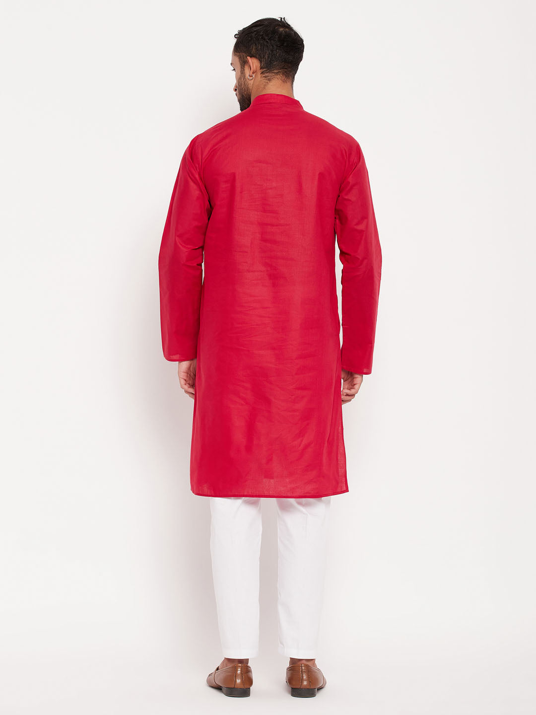 Men's Maroon Cotton Straight Kurta Pyjama Set