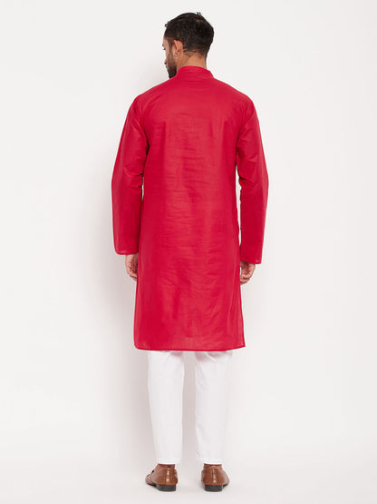 Men's Maroon Cotton Straight Kurta Pyjama Set