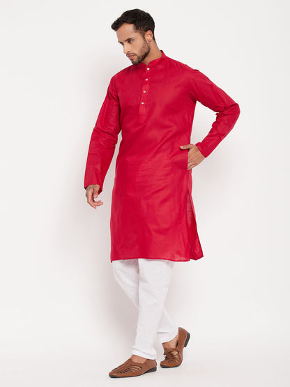 Men's Maroon Cotton Straight Kurta Pyjama Set