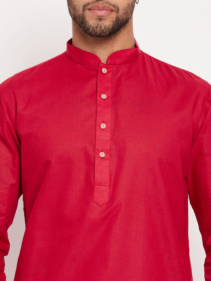 Men's Maroon Cotton Straight Kurta Pyjama Set