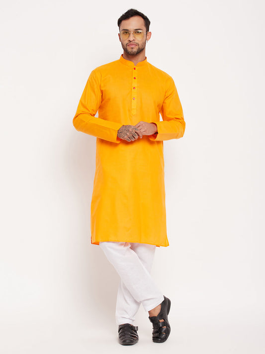 Men's Orange Cotton Straight Kurta Pyjama Set