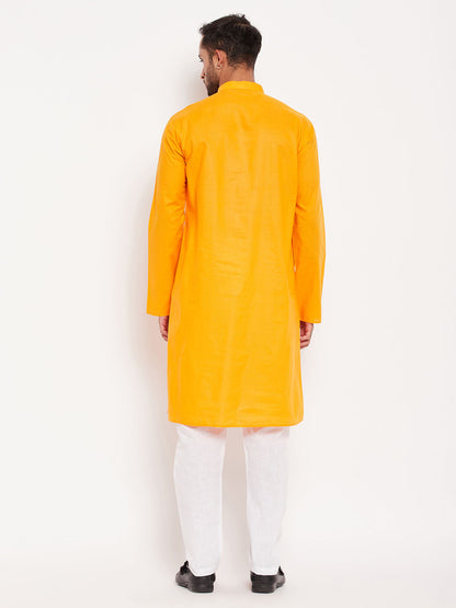 Men's Orange Cotton Straight Kurta Pyjama Set