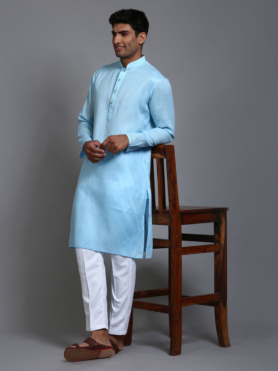 Men's Aqua Cotton Straight Kurta Pyjama Set