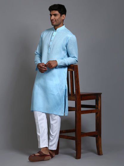 Men's Aqua Cotton Straight Kurta Pyjama Set