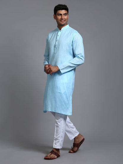 Men's Aqua Cotton Straight Kurta Pyjama Set