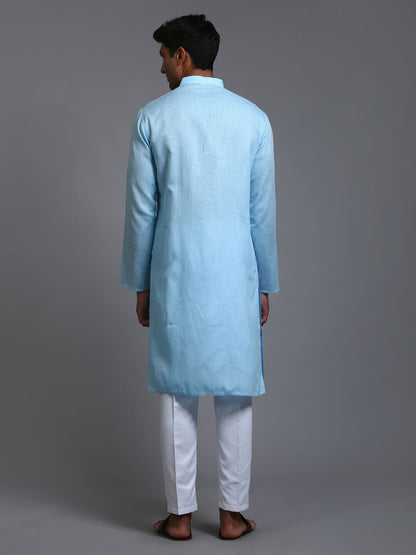 Men's Aqua Cotton Straight Kurta Pyjama Set