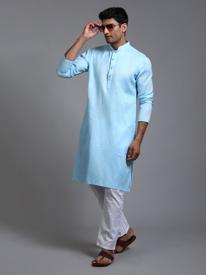 Men's Aqua Cotton Straight Kurta Pyjama Set
