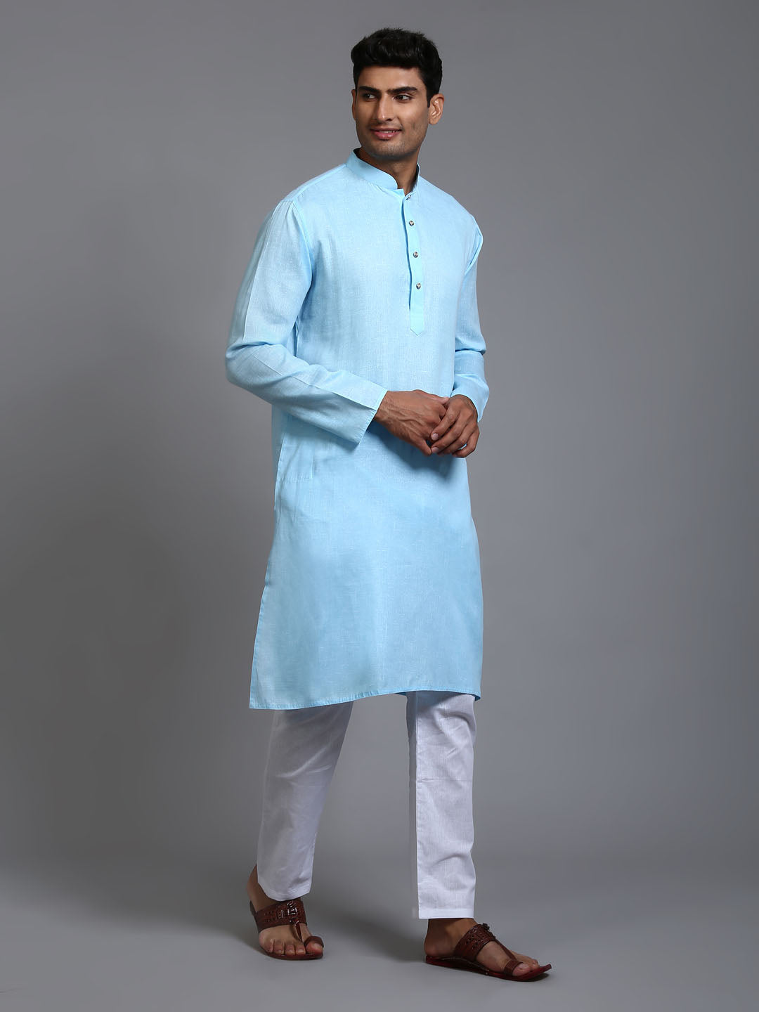 Men's Aqua Cotton Straight Kurta Pyjama Set
