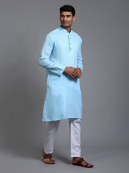 Men's Aqua Cotton Straight Kurta Pyjama Set