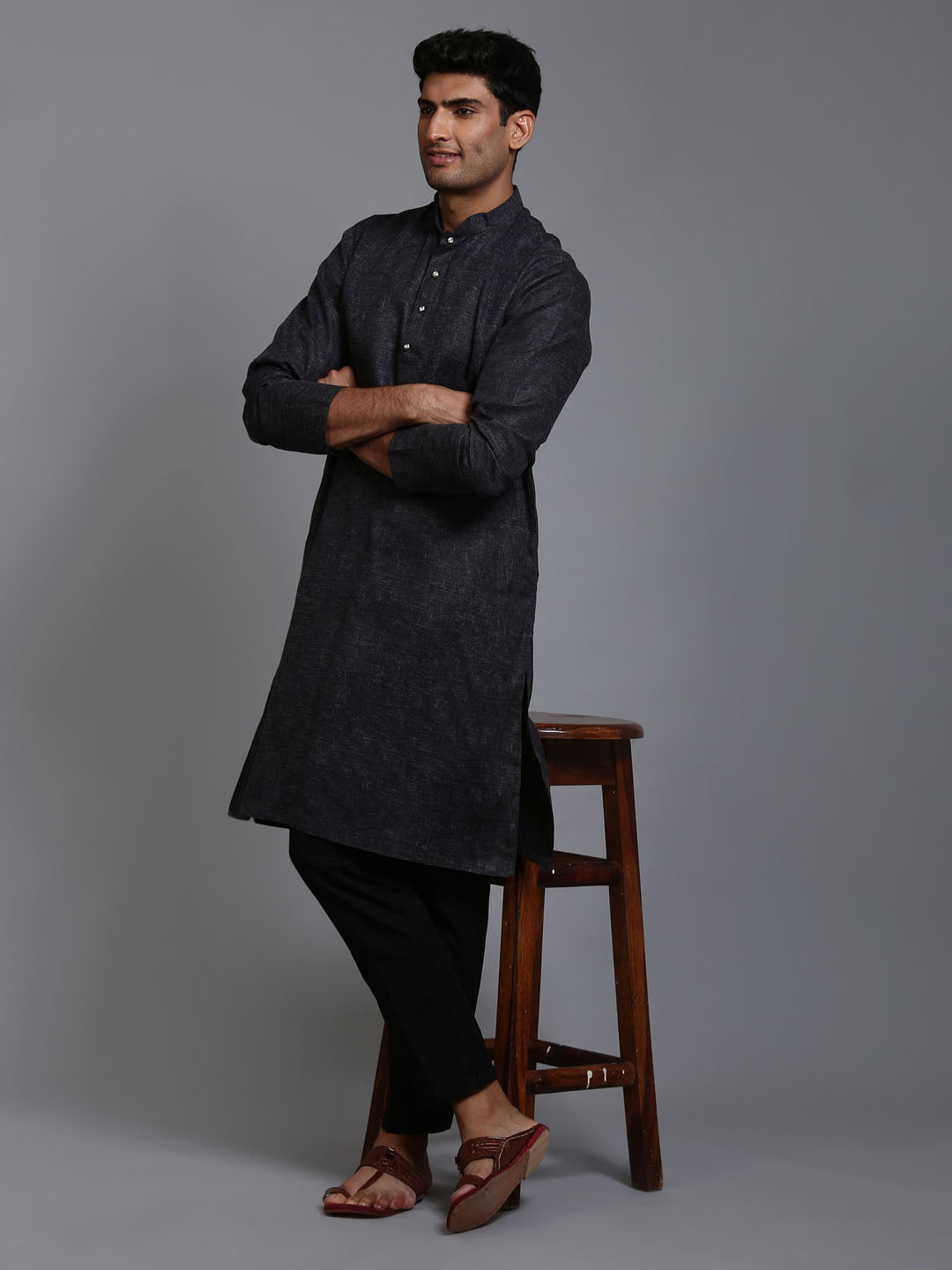 Men's Black Cotton Blend Straight Kurta Pyjama Set