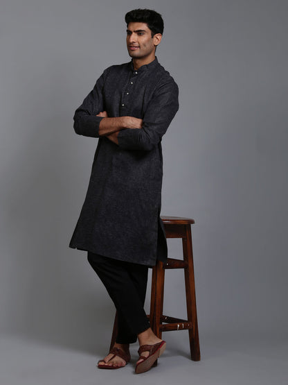 Men's Black Cotton Blend Straight Kurta Pyjama Set