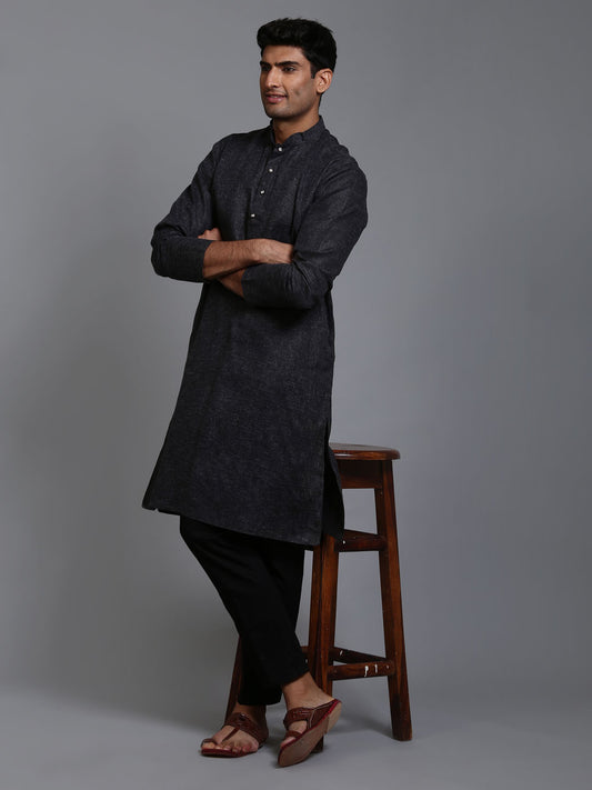 Men's Black Cotton Blend Straight Kurta Pyjama Set