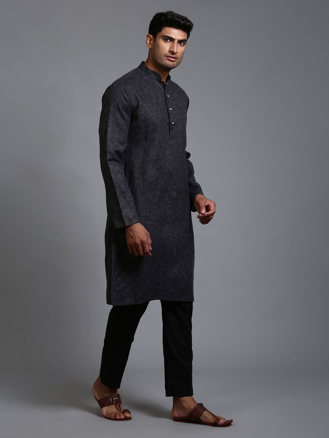 Men's Black Cotton Blend Straight Kurta Pyjama Set