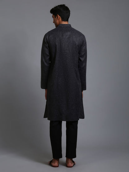 Men's Black Cotton Blend Straight Kurta Pyjama Set