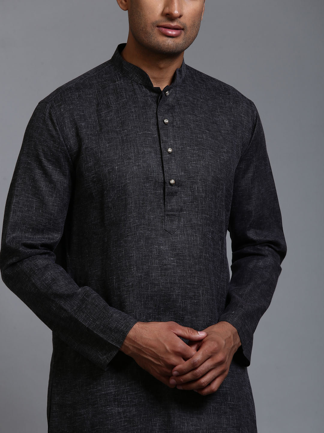 Men's Black Cotton Blend Straight Kurta Pyjama Set