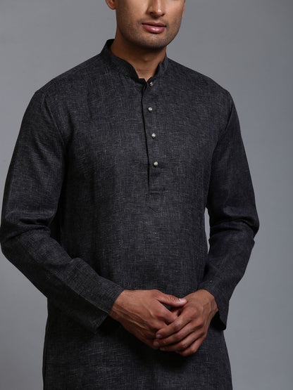 Men's Black Cotton Blend Straight Kurta Pyjama Set