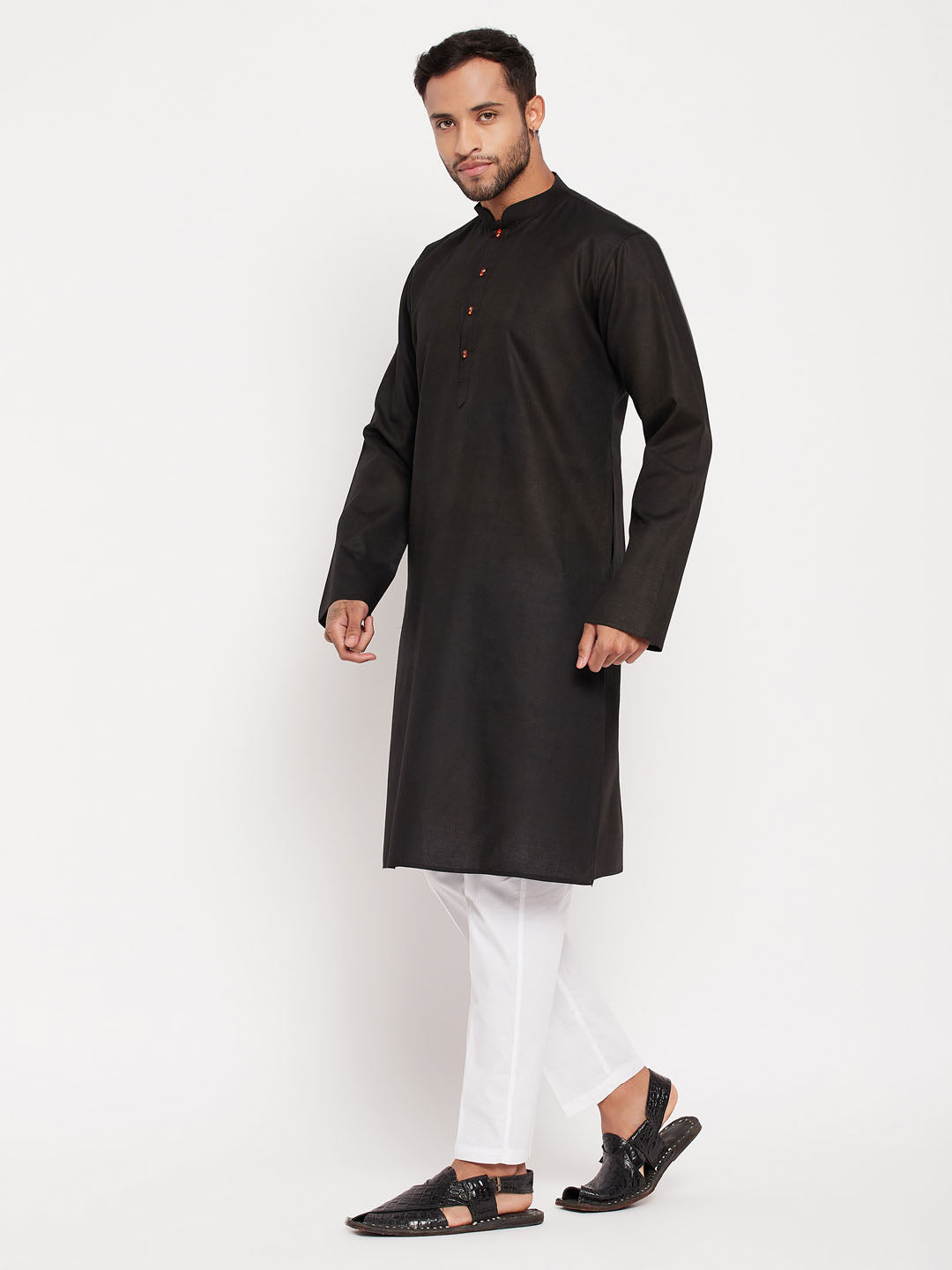 Men's Black Cotton Straight Kurta Pyjama Set
