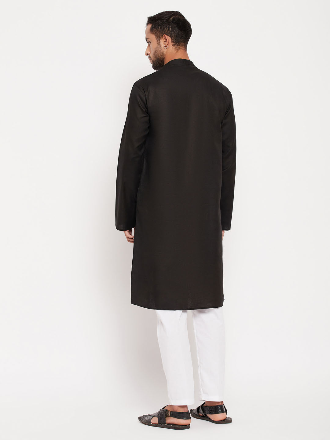 Men's Black Cotton Straight Kurta Pyjama Set