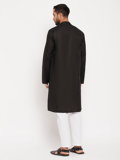 Men's Black Cotton Straight Kurta Pyjama Set