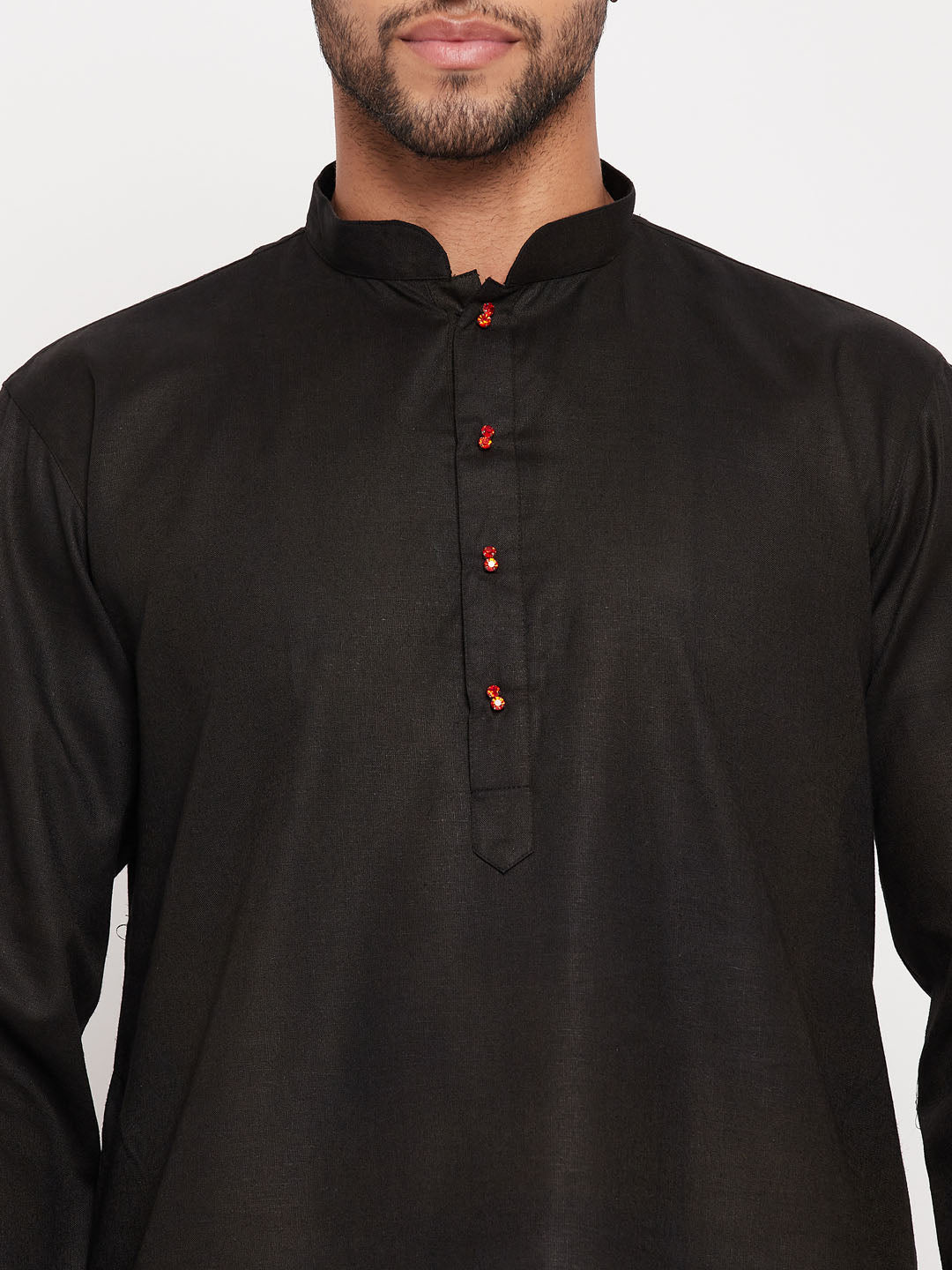 Men's Black Cotton Straight Kurta Pyjama Set