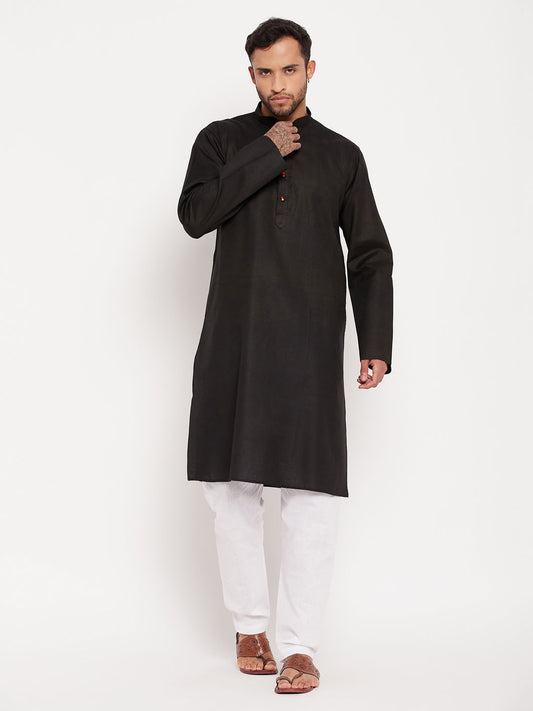 Men's Black Cotton Straight Kurta Pyjama Set
