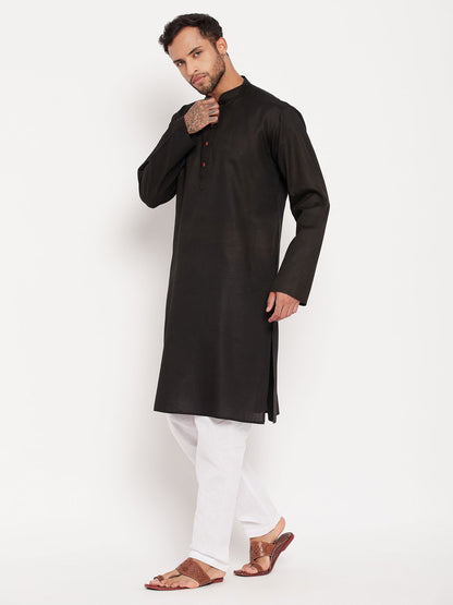 Men's Black Cotton Straight Kurta Pyjama Set