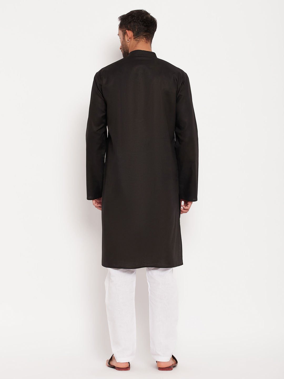 Men's Black Cotton Straight Kurta Pyjama Set