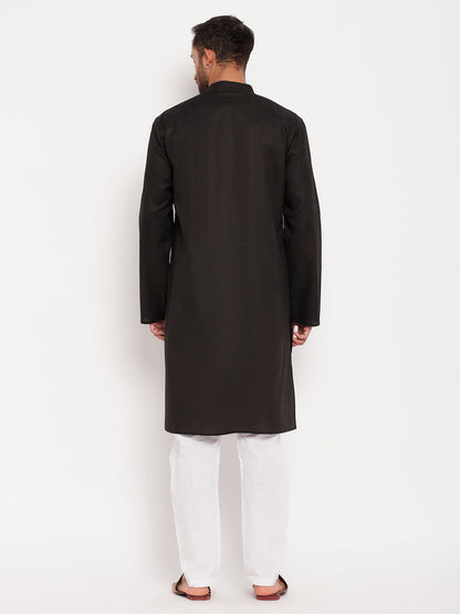 Men's Black Cotton Straight Kurta Pyjama Set