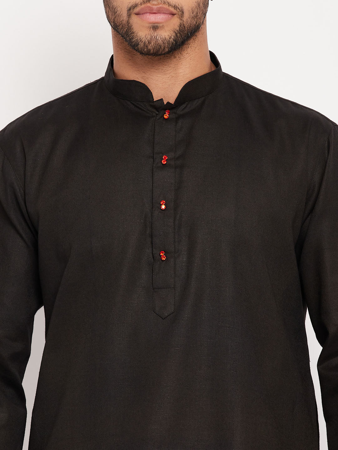 Men's Black Cotton Straight Kurta Pyjama Set