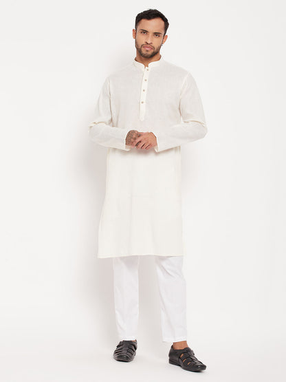 Men's Cream Cotton Straight Kurta Pyjama Set